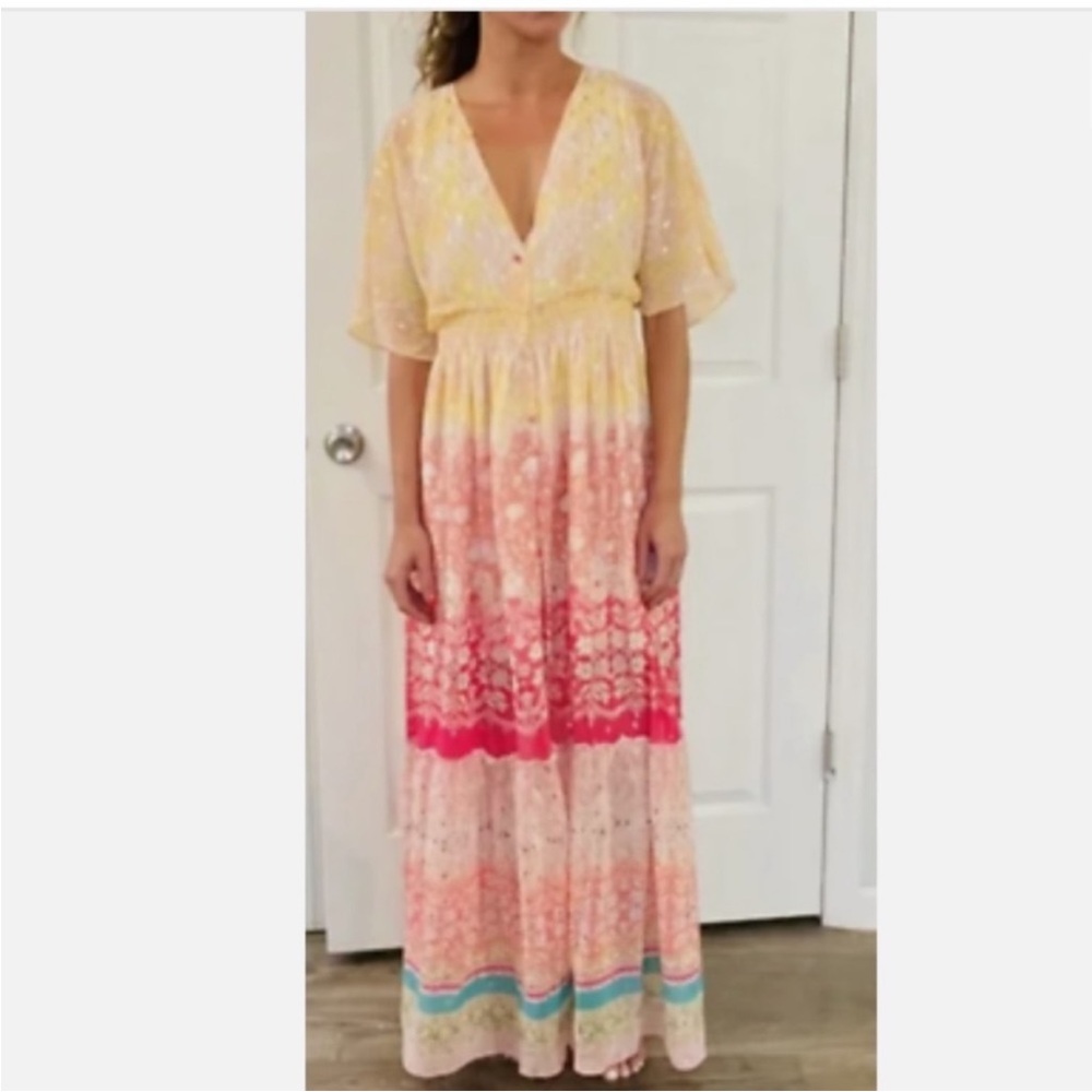 House of Harlow 1960 Metallic Boho Floral Maxi Dress Size Small